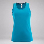 A bright turquoise blue sleeveless tank top displayed on a neutral gray background. The inner neck label shows the Slit logo and brand name.