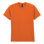 A bright orange short-sleeve crewneck t-shirt displayed flat against a solid white background.