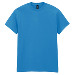 A bright blue short-sleeve crewneck t-shirt displayed flat against a solid white background.