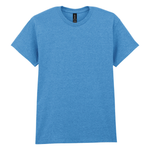 A heather blue short-sleeve crewneck t-shirt displayed flat against a solid white background.