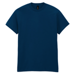 A solid navy blue short-sleeve crewneck t-shirt displayed flat against a plain white background.