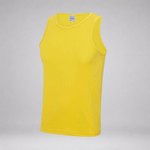 A bright yellow sleeveless tank top displayed on a light gray background.