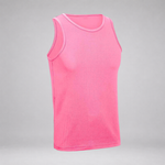A bright pink sleeveless athletic tank top with a crew neck, shown on a light gray background.
