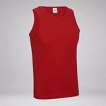 A red sleeveless tank top displayed on a light gray background.