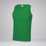 A bright green sleeveless tank top displayed on a light gray background.