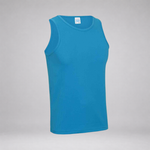 A bright blue sleeveless tank top displayed on a light gray background.
