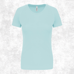 A light mint green short-sleeve crewneck t-shirt displayed on a textured light gray background.