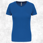 A royal blue short-sleeve crewneck athletic t-shirt displayed on a textured light gray background. The brand name 'SPEED' is visible on the inner neck label.