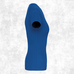 A royal blue short-sleeve t-shirt displayed on a ghost mannequin against a textured light gray background.