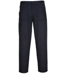 UPF rating of 50+, Belt loops. Zip fly with hook and bar over. Reinforced seat and knees, Two front patch pockets and two zip pockets with slanted entry. Two side zip pockets and two rear zip pockets, Right leg pocket with tear release fastening, WRAP Certified Production. Knee pad pockets to take knee pads PW102, 65% polyester/35% cotton, 245gsm