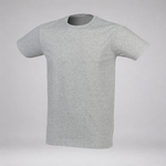 A light gray heather short-sleeve crewneck t-shirt displayed on a neutral gray mannequin torso against a light gray background.