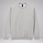 A light gray heather crewneck sweatshirt with ribbed cuffs and hem, displayed flat against a neutral gray background.