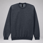A dark heather gray crewneck sweatshirt with ribbed cuffs and hem, displayed flat against a light gray background.