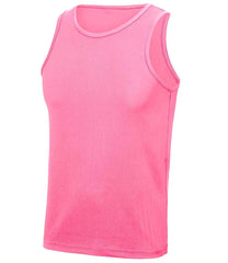 JC007 Electric Pink Front sleeveless tank top with a crew neck, made from Neoteric textured fabric with inherent wickability, UPF 30+ UV protection, self-fabric bound neckline and armholes, twin-needle curved drop hem, and a tear-out label.