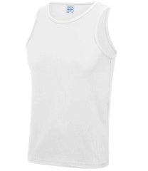 JC007 Arctic White sleeveless tank top with a crew neck, made from Neoteric textured fabric with inherent wickability, UPF 30+ UV protection, self-fabric bound neckline and armholes, twin-needle curved drop hem, and a tear-out label