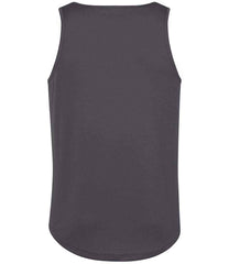 JC007 Charcoal sleeveless tank top with a crew neck, made from Neoteric textured fabric with inherent wickability, UPF 30+ UV protection, self-fabric bound neckline and armholes, twin-needle curved drop hem, and a tear-out label.