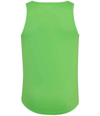 JC007 Electric Green Back sleeveless tank top with a crew neck, made from Neoteric textured fabric with inherent wickability, UPF 30+ UV protection, self-fabric bound neckline and armholes, twin-needle curved drop hem, and a tear-out label.