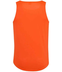 JC007 Electric Orange Back sleeveless tank top with a crew neck, made from Neoteric textured fabric with inherent wickability, UPF 30+ UV protection, self-fabric bound neckline and armholes, twin-needle curved drop hem, and a tear-out label.