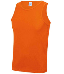 JC007 Electric Orange sleeveless tank top with a crew neck, made from Neoteric textured fabric with inherent wickability, UPF 30+ UV protection, self-fabric bound neckline and armholes, twin-needle curved drop hem, and a tear-out label