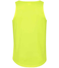 JC007 Electric Yellow Back sleeveless tank top with a crew neck, made from Neoteric textured fabric with inherent wickability, UPF 30+ UV protection, self-fabric bound neckline and armholes, twin-needle curved drop hem, and a tear-out label.