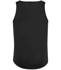 JC007 Jet Black sleeveless tank top with a crew neck, made from Neoteric textured fabric with inherent wickability, UPF 30+ UV protection, self-fabric bound neckline and armholes, twin-needle curved drop hem, and a tear-out label