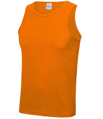JC007 Orange Crush sleeveless tank top with a crew neck, made from Neoteric textured fabric with inherent wickability, UPF 30+ UV protection, self-fabric bound neckline and armholes, twin-needle curved drop hem, and a tear-out label