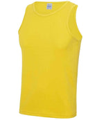JC007 Sun Yellow Front sleeveless tank top with a crew neck, made from Neoteric textured fabric with inherent wickability, UPF 30+ UV protection, self-fabric bound neckline and armholes, twin-needle curved drop hem, and a tear-out label.