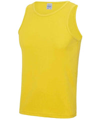 JC007 Sun Yellow Front sleeveless tank top with a crew neck, made from Neoteric textured fabric with inherent wickability, UPF 30+ UV protection, self-fabric bound neckline and armholes, twin-needle curved drop hem, and a tear-out label.