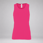 A bright pink sleeveless tank top displayed on a neutral gray background.