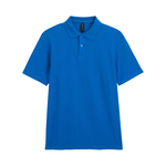 A royal blue short-sleeve polo shirt with a two-button placket, displayed flat against a solid white background.