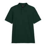 A dark forest green short-sleeve polo shirt with a two-button placket, displayed flat against a solid white background.