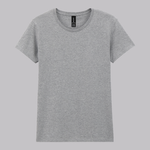 A classic short-sleeve crewneck t-shirt in heather gray, presented flat against a solid gray background.