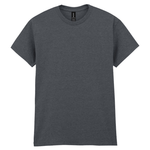 A dark gray short-sleeve crewneck t-shirt shown flat against a solid white background.