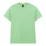 A light green short-sleeve crewneck t-shirt displayed flat against a solid white background.