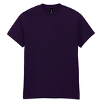 A dark purple short-sleeve crewneck t-shirt displayed flat against a solid white background.