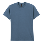 A classic short-sleeve crewneck t-shirt in a heathered slate blue color, presented flat against a solid white background.