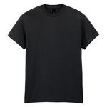A plain black short-sleeve crewneck t-shirt displayed flat against a solid white background.