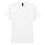 A plain white short-sleeve crewneck t-shirt shown flat against a white background.