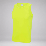 A bright neon yellow sleeveless tank top displayed on a neutral gray background.