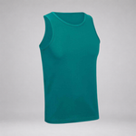 A solid teal green sleeveless tank top displayed on a light gray background.