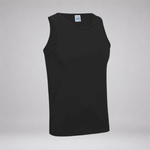 A black sleeveless athletic tank top displayed on a light gray background.
