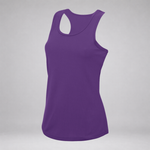 A purple racerback tank top displayed on an invisible mannequin against a light gray studio background.