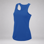A royal blue sleeveless racerback tank top displayed on an invisible mannequin against a neutral gray background.