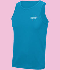 JC007 - Sapphire Blue Front. sleeveless tank top with a crew neck, made from Neoteric textured fabric with inherent wickability, UPF 30+ UV protection, self-fabric bound neckline and armholes, twin-needle curved drop hem, and a tear-out label. Featuring the text 