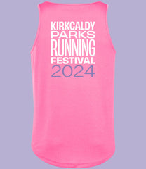 JC007 - Electric pink Back. sleeveless tank top with a crew neck, made from Neoteric textured fabric with inherent wickability, UPF 30+ UV protection, self-fabric bound neckline and armholes, twin-needle curved drop hem, and a tear-out label. Featuring the text 