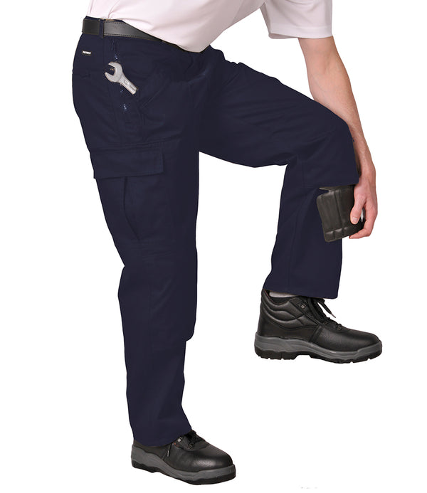UPF rating of 50+, Belt loops. Zip fly with hook and bar over. Reinforced seat and knees, Two front patch pockets and two zip pockets with slanted entry. Two side zip pockets and two rear zip pockets, Right leg pocket with tear release fastening, WRAP Certified Production. Knee pad pockets to take knee pads PW102, 65% polyester/35% cotton, 245gsm