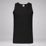 A black sleeveless tank top displayed flat against a light gray background.