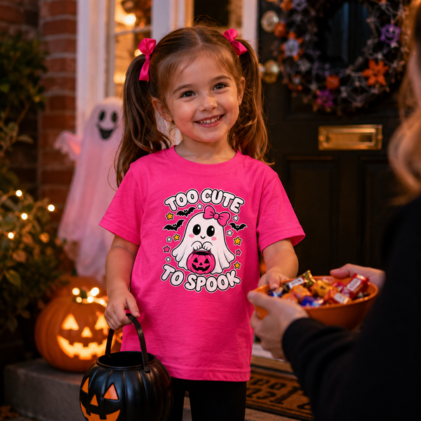 Too Cute To Spook – Kids (extra cute pink) Halloween T-Shirt