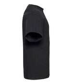010M Black Left - short-sleeve t-shirt featuring a twin-needle coverseamed ribbed neck trim, self-fabric taped neck, double layer yoke and shoulder panels for durability, twin-needle armholes, and twin-needle sleeves and hem. Suitable for a 60°C domestic wash