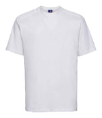 010M White Front - short-sleeve t-shirt featuring a twin-needle coverseamed ribbed neck trim, self-fabric taped neck, double layer yoke and shoulder panels for durability, twin-needle armholes, and twin-needle sleeves and hem. Suitable for a 60°C domestic wash